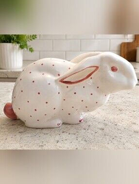 Tiffany & Co. White Ceramic Bunny Bank with Pink Polka Dots
